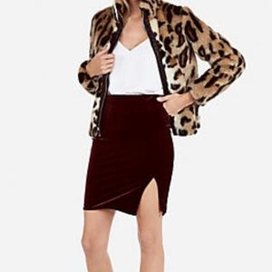 NEW Express High Waisted Velvet Midi Skirt